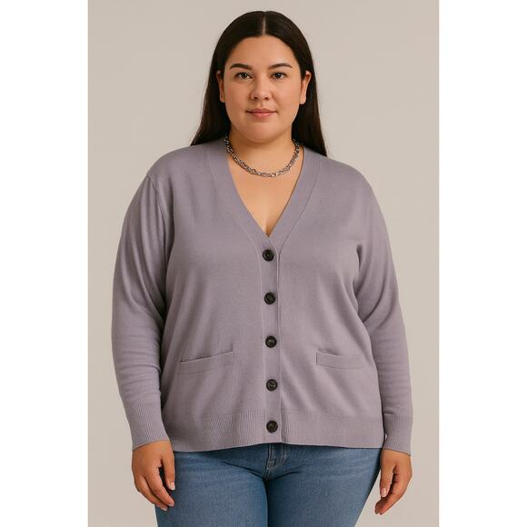 Lands’ End Gray V-Neck Button Front Cardigan Sweater 2X Fall Layer Lagenlook - Picture 1 of 5